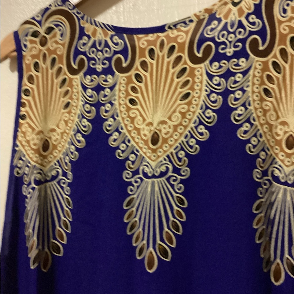 GM Fashion Sleeveless Blue Patterned Dress p2p~22” length: 50” with Pockets - Picture 5 of 10